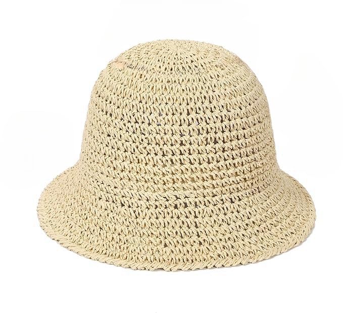 Womens Floppy Straw Sun Hat Packable Wide Brim Summer Beach Hat Foldable Crochet Bucket Hats - color: Begie 2