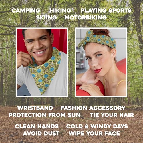 AVKA Studio 100% Cotton Bandanas for Women & Men, 2 Pack 20x20 Inch, 22x22 inch Hand Printed, Lightweight Cotton Handkerchief - color: Olive & Teal, size: 22 x 22 Inches Large