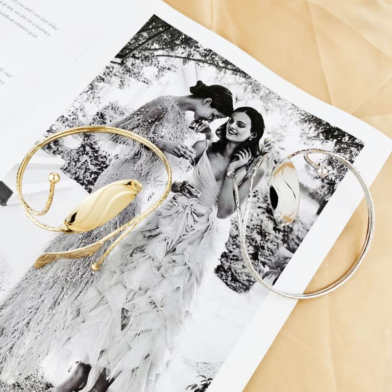 Pingyongchang 2 Pcs Cuff Bangle Bracelet for Women Open Wide Wire Bracelets Set Gold Wrist Cuff Wrap Bracelet Adjustable Classic Bohemia Birthday Gift - color: G