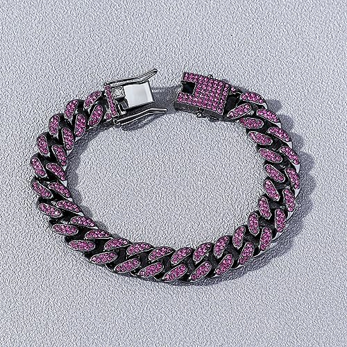 Apzzic Cuban Link Bracelet Iced Out Miami Gold Plated Hip Hop Full CZ Prong Diamond Bracelet with Giftbox Cuban Link Anklets for Men Women - color: Purple-Bracelet