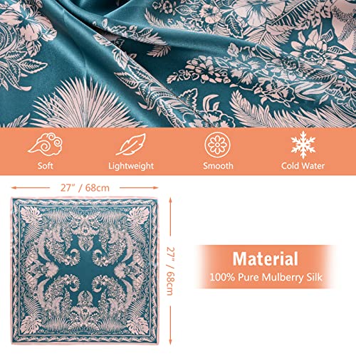 Stlvoll 100% Silk Head Scarf for Women - 27" Hair Scarves Satin Bandanas Square for Night Sleeping with Gift Packed - color: Green/Flesh Color