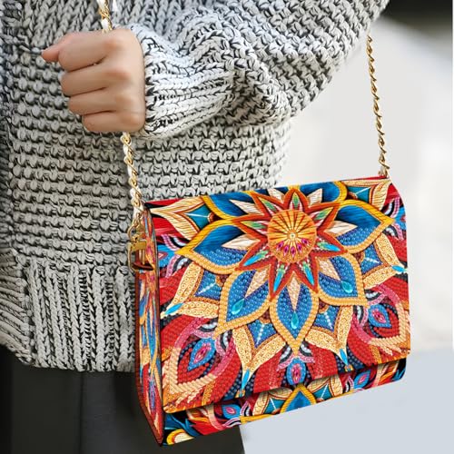 C'eitura Mandala Diamond Art Wooden Clutch Purse with Chain, 5D DIY Rhinestone Shoulder Bag Kit, Boho Festival Wallet for Women, Handmade Craft Project, Unique Gift Idea - color: SKB206