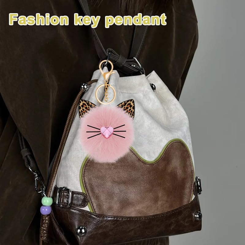 Leopard Faux Fur Keychain for Purse Charms for Handbags Leopard Plush Key Chain for Car Keys - color: Color 3