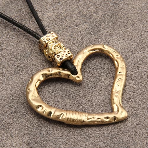 Bohemian Women's Leather Long Pendant Necklace Sweater necklace Adjustable Retro Woven Handmade Jewelry - color: Gold Love