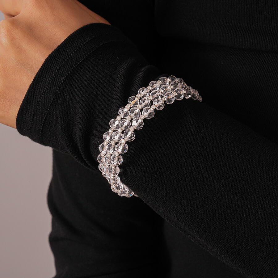 Caiyao Bohemia Multilayer Glass Beaded Charm Bracelets Handmade Resin Beads Stackable Wrap Bracelet Layered Open Cuff Bnagles for Women Holiday Vacation Boho Jewelry Gifts - color: White