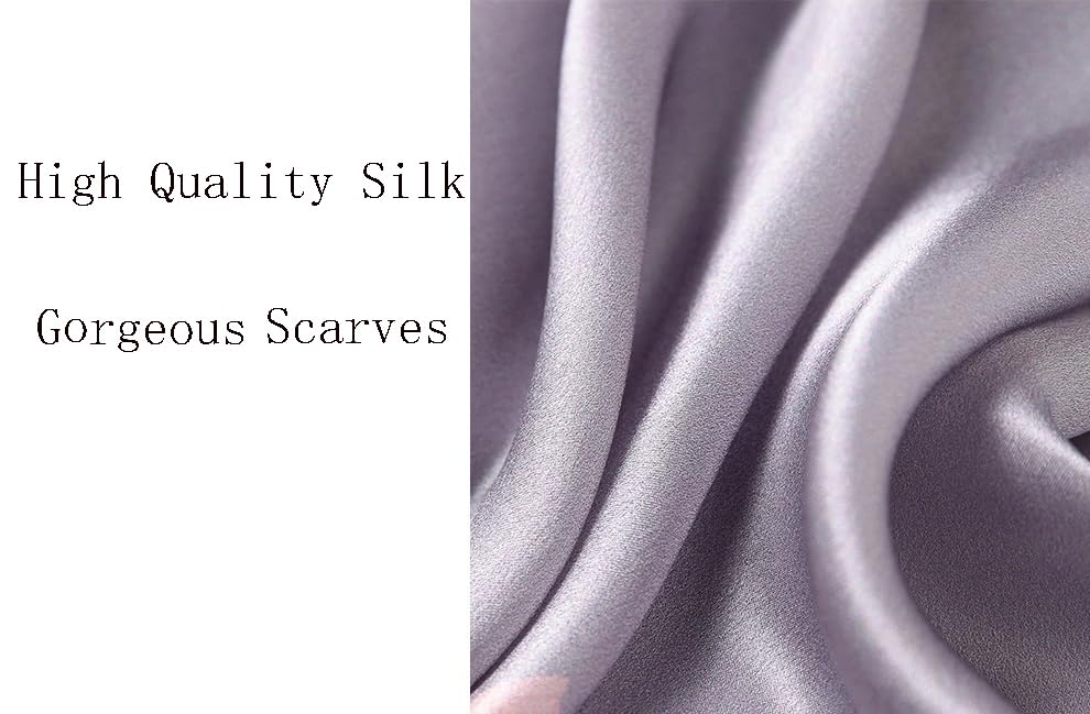 ANDANTINO 100% Silk Long Scarf-Women Large Oblong Shawls with Gift Packed - color: Lotus Pond-light Grey