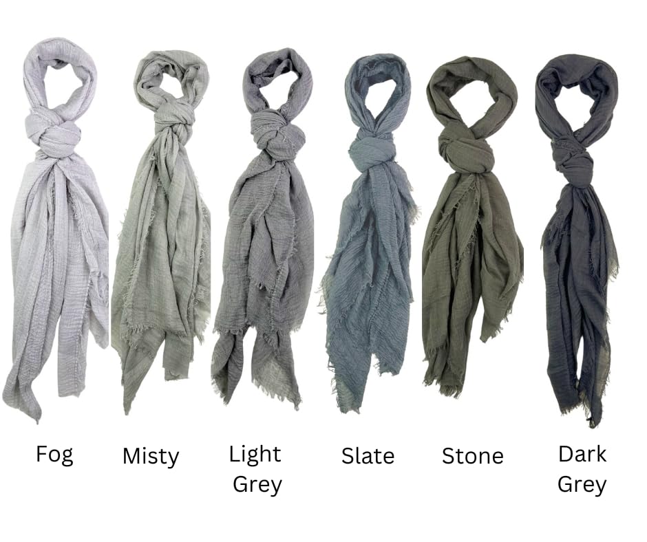 Humble Hilo Womens Woven Bohemian Style Gauze Scarf,Shawl, Head Wrap Fringed Edge Lightweight, Long Folds Small - color: Dark Grey