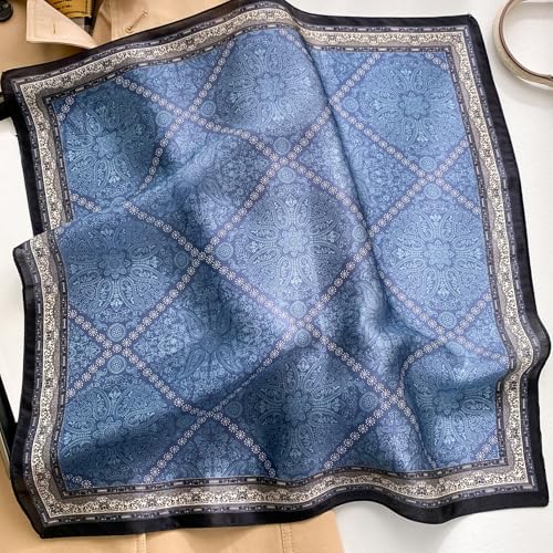 Aufeel Women's 100% Pure Mulberry Silk Small Square Scarf - Neckerchief Women - Silk Headscarf - 21" x 21" - color: Grey Blue