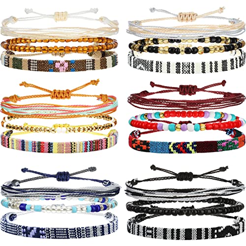 Yinkin 18 Pcs Boho Surfer Ankle Bracelets for Women Men Adjustable Handmade Braided Friendship Bracelet Waterproof String Rope Beaded Anklets Summer Beach Jewelry Gift - style: Bohemian