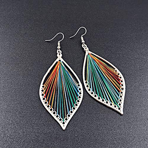 Earrings for Women Colorful Layered Leaf Earrings Bohemian Dangle Drop Tassel Silver Earrings Women Gifts - style: leaf earrings