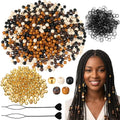 Suncalla 1502 Pcs Colorful Hair Braid Kit Including 1000 Pony Bead 500 Elastic Rubber Band 2 Quick Beader for Braid Dreadlock Accessories DIY Jewelry Making for Craft Gift(Earth Tone)