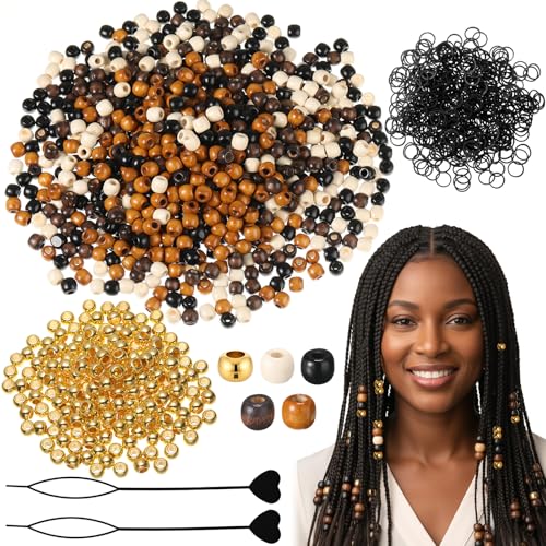Suncalla 1502 Pcs Colorful Hair Braid Kit Including 1000 Pony Bead 500 Elastic Rubber Band 2 Quick Beader for Braid Dreadlock Accessories DIY Jewelry Making for Craft Gift(Earth Tone)