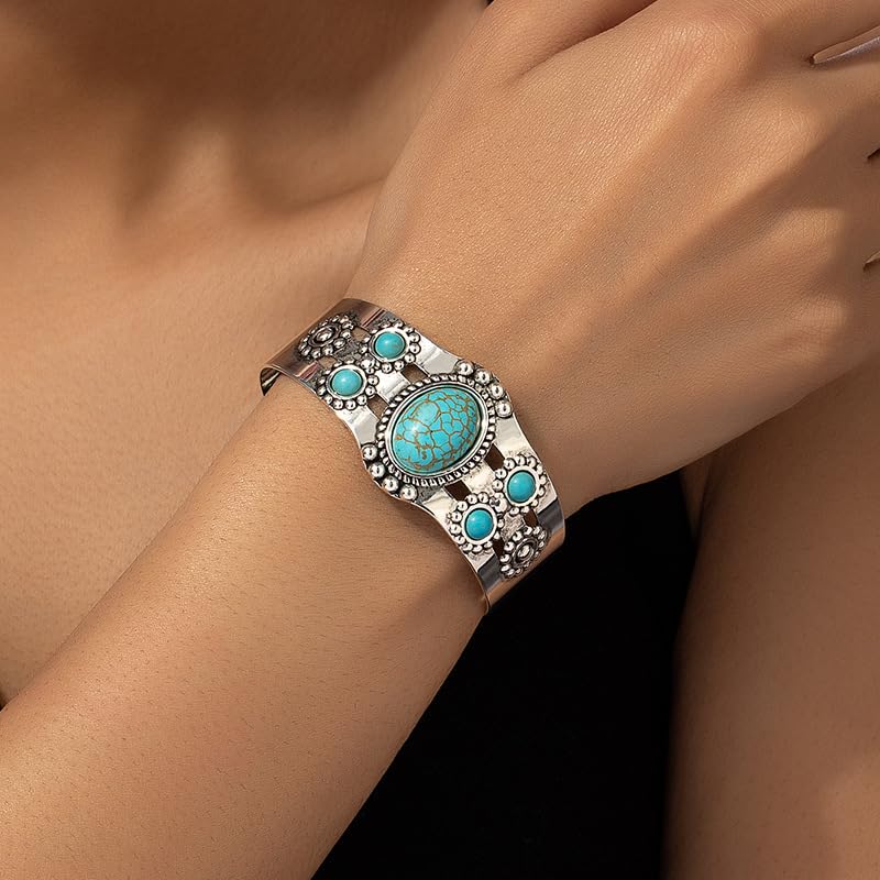 Western Bracelets for Women Vintage Chunky Turquoise Cuff Bracelet Turquoise Country Bracelets Adjustable Boho Cuff Bracelet Western Country Costume Jewelry Accessories - style: style4