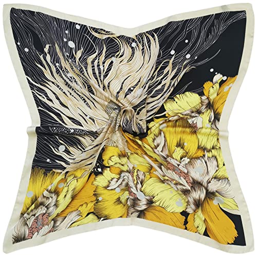 Julunar Silk Like Head Scarf for Women - Satin Large Hair Scarves - 35" Square Silk Hair Wrap for Sleeping with Gift Packed - color: A008-2 Goldfish Beige