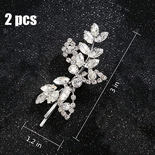 2 Pieces Rhinestone Bridal Hair Pins Leaf Bridal Wedding Hair Pins Crystal Hair Accessories Silver Rhinestone Jewelry Barrette for Brides Bridesmaids Flower Girls - color: Silver