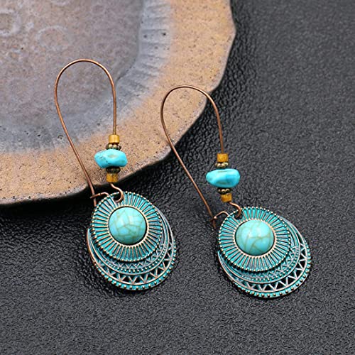 Boho Teardrop Earrings, Handmade Copper Bohemian Earrings, Dangle Antique Ethnic Jewelry for Women - color: Brass Set