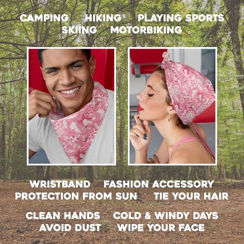 AVKA Studio 100% Cotton Bandanas for Women & Men, 2 Pack 20x20 Inch, 22x22 inch Hand Printed, Lightweight Cotton Handkerchief - color: Pink & White, size: 22 x 22 Inches Large