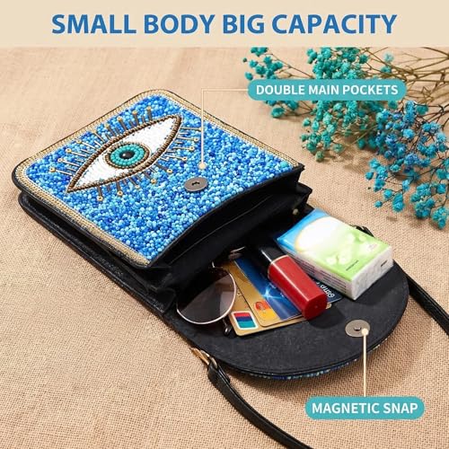 Small Crossbody Bags for Women Designer Cell Phone Bag Boho Shoulder Wallet Purse - color: Light Blue