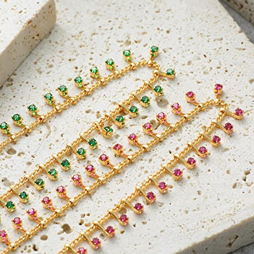 MTMY Gold Anklets for Women 14K Gold Plated Tiny Bead Anklet Colorful Tassel Foot Chain Dainty Adjustable Cute Summer Beach Boho Anklets Jewelry Gift - style: nano-rose