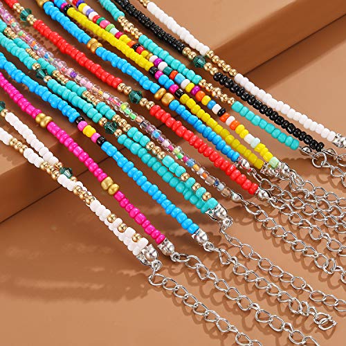 XIJIN 8Pcs Handmade Beaded Anklets for Women Boho Colorful Beads Ankle Bracelets Adjustable Foot Anklet Set - color: D