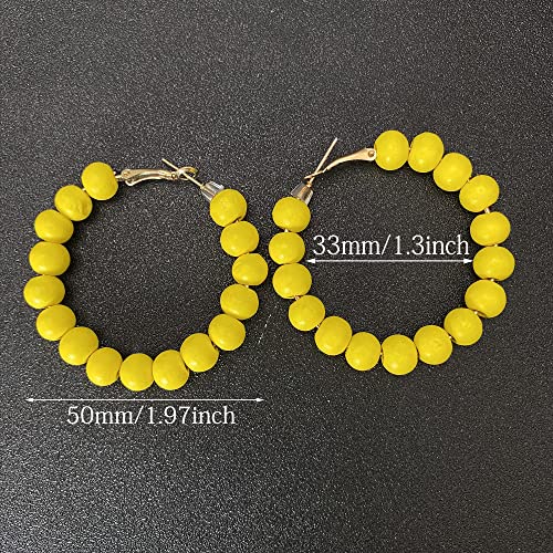 Handmade Nature Wooden Beaded Hoop Earrings Bohemian Minimalist Colorful Circle Round Wood Bead Earrings Vintage Chic Wooden Ethnic Dangle Drop Earrings for Women Statement Jewelry Gifts - color: Yellow