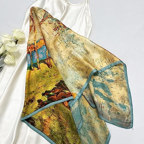 Julunar Silk Like Head Scarf for Women - Satin Large Hair Scarves - 35" Square Silk Hair Wrap for Sleeping with Gift Packed - color: A006-1 Golden Autumn