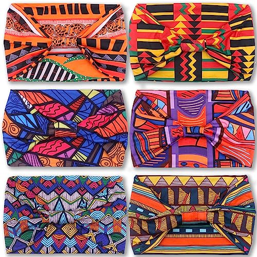 IVARYSS Wide Headbands for Women, Knotted Head Wraps Turbans, Large African Style Head Bands Hair Accessories, 6 Pack (African) - color: African