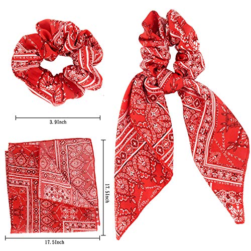 Hair Scarf Ties Ponytail with 6PCS Scarf-Scrunchies, Paisley Flower Printing, Chiffon Material, for Women Girls, Hair Accessories - color: MO10A