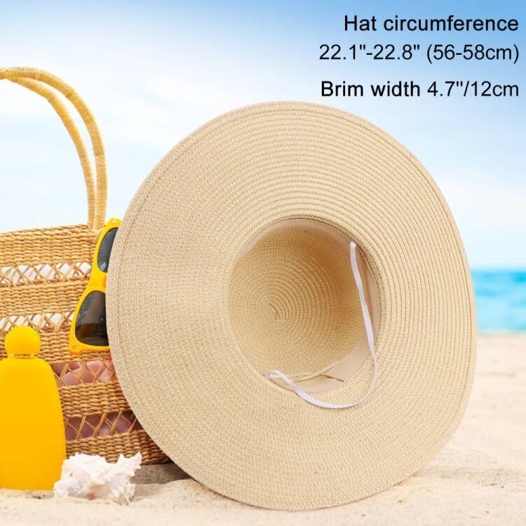DRESHOW Beach Hats for Women Big Straw Wide Brim Summer Hat Floppy Foldable Roll up Cap Sun Hat UPF 50+ - color: Ada Beige 5.9" Brim, 1 Pack