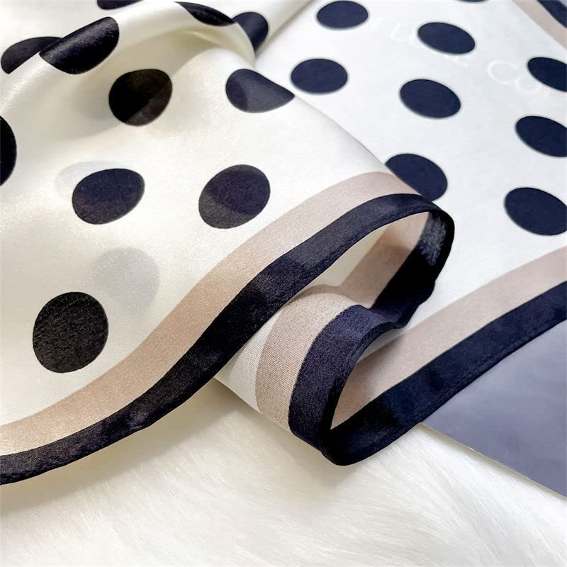MEISEE 100% Pure Mulberry Silk Scarf 21" Square Scarf Neckerchief Headscarf Breathable Lightweight for Women Gift Packed - color: M3 Black Dot