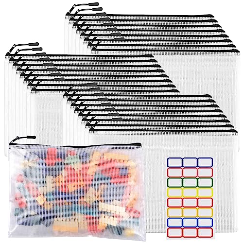 YOPCDJ 24pcs Large Mesh Zipper Pouch File Bags Reusable Zippered Pouches for Organizing Classroom, Board Game Storage, Puzzle Bags Black