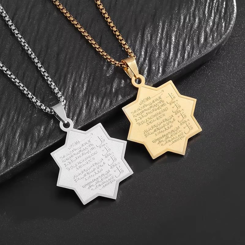 Vintage Stainless Steel Arabic Seven Pointed Star Rune Pendant Necklace Women's Fashion Lucky Amulet Jewelry Gift - color: silvery