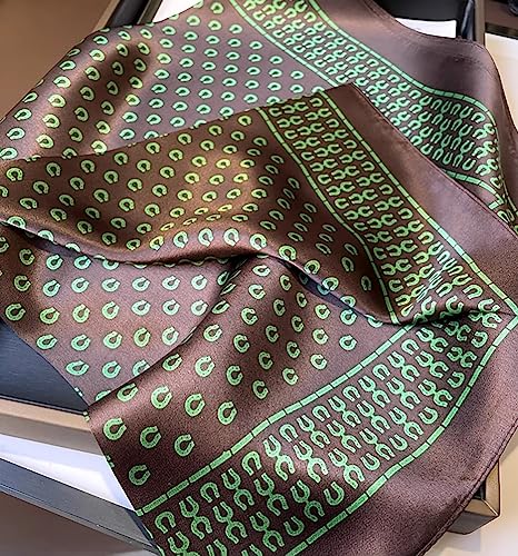 JERLA 100% Pure Mulberry Silk Square Scarf for Hair-27''x27'' Women Men Natural Silk Neckerchief Headscarf - color: Black and Green