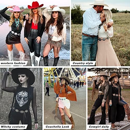 XZQTIVE Women Boho Chain Belts For Dresses Jeans Western Cowgirl Waist Links Belt Adjustable Metal Concho Belt - size: Fit Waist upto 36inches, style: Matter Gold