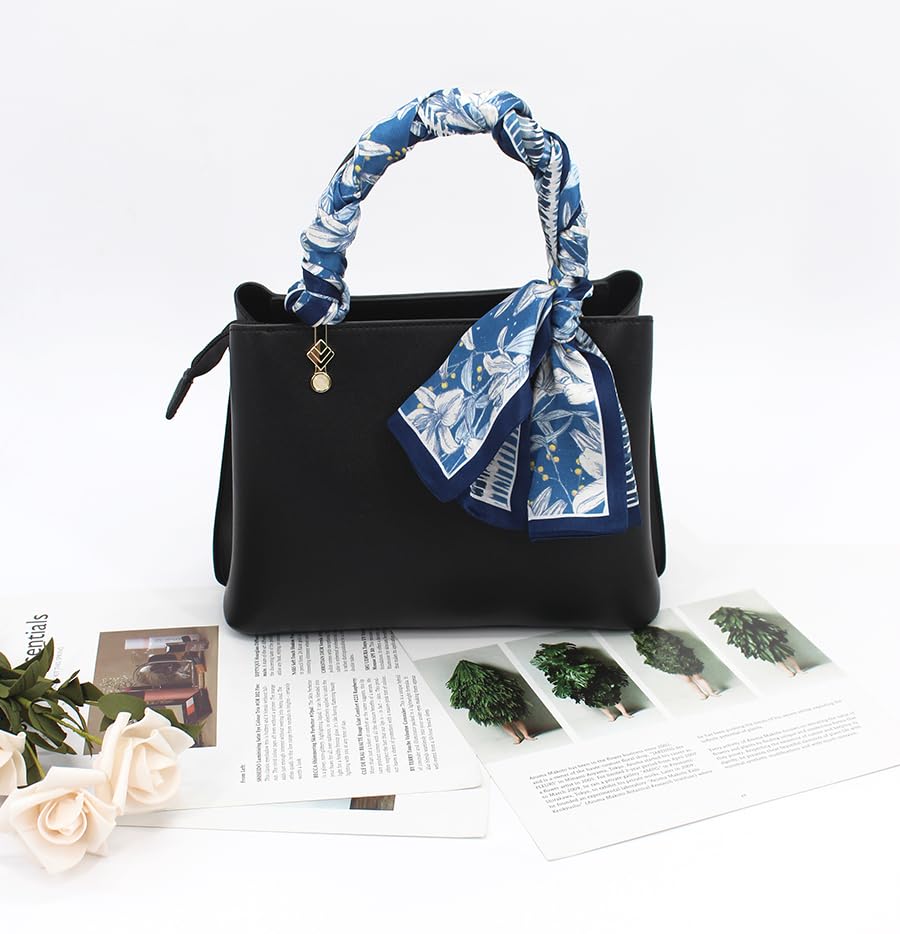 ANDANTINO 100% Silk Scarf for Women 59”*6.3” Long Shawls for Headscarf and Neck- Oblong Hair Wraps with Gift Packed - color: Blue&white Lilies