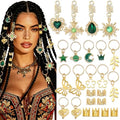 36PCS Hair Jewelry Green Crystal Loc Charms Butterfly Braids Clips Heart Dreadlock Hair Pendant Gold Hair Cuffs Rings Metal Braids Accessories - color: Green