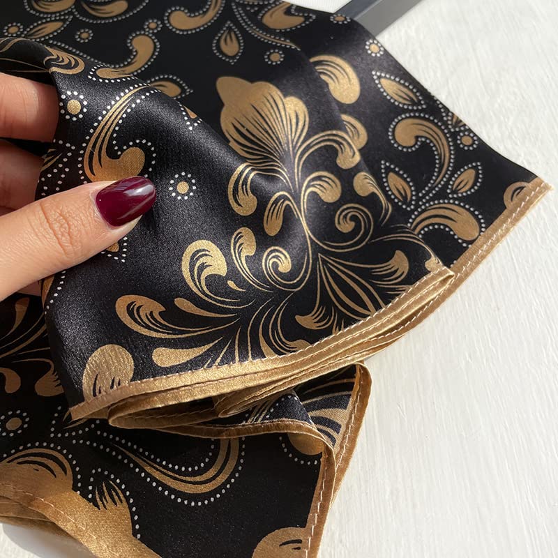 FEIBOON Mulberry Silk Scarfs Neck Scarf 21" Small Square Scarfs hair scarf bandana Neckerchief Headscarf for Women - color: Black + Khaki