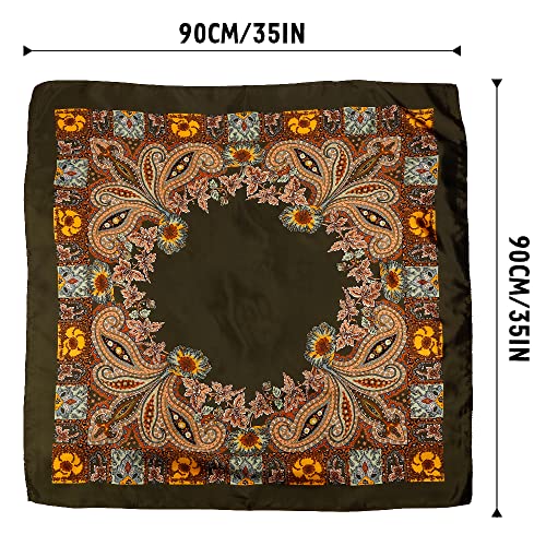 NZKNP Silk-Like Head Scarf - Women's Bandana Wraps - color: 17-dark Green Flower, size: 35"*35"