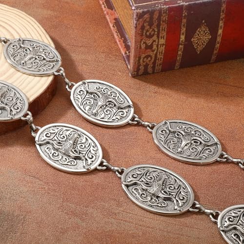 XZQTIVE Women Boho Chain Belts For Dresses Jeans Western Cowgirl Waist Links Belt Adjustable Metal Concho Belt - size: Fit Waist upto 36inches, style: Matte Bull Silver