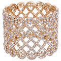 EVER FAITH Art Deco Love Knot Wide Stretch Bridal Bracelet Austrian Crystal - color: Clear Gold-Tone