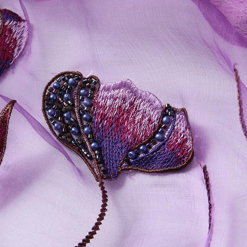 Jeelow Silk Blend Floral Fashion Scarf Shawl Wrap Lightweight Sheer For Women Floral Embroidery Wedding Party Prom - color: Purple Monet 1
