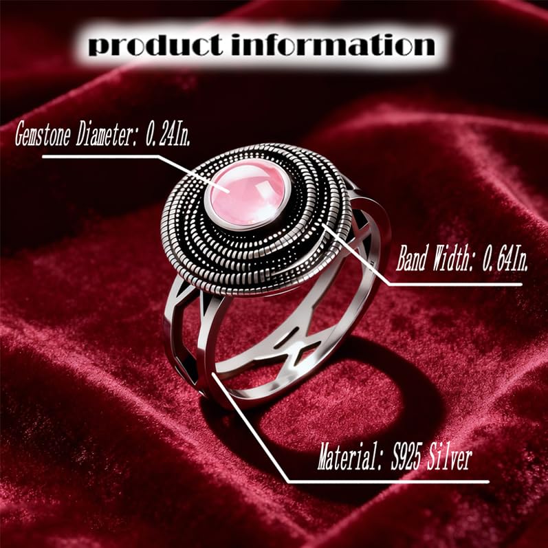 Mulit Circle Cross Lines Thick Top Jade Gem Ring,Silver Plated Cocktail Party Ring,Statement Ring Jewelry Gift for Women - color: RIng_A rose