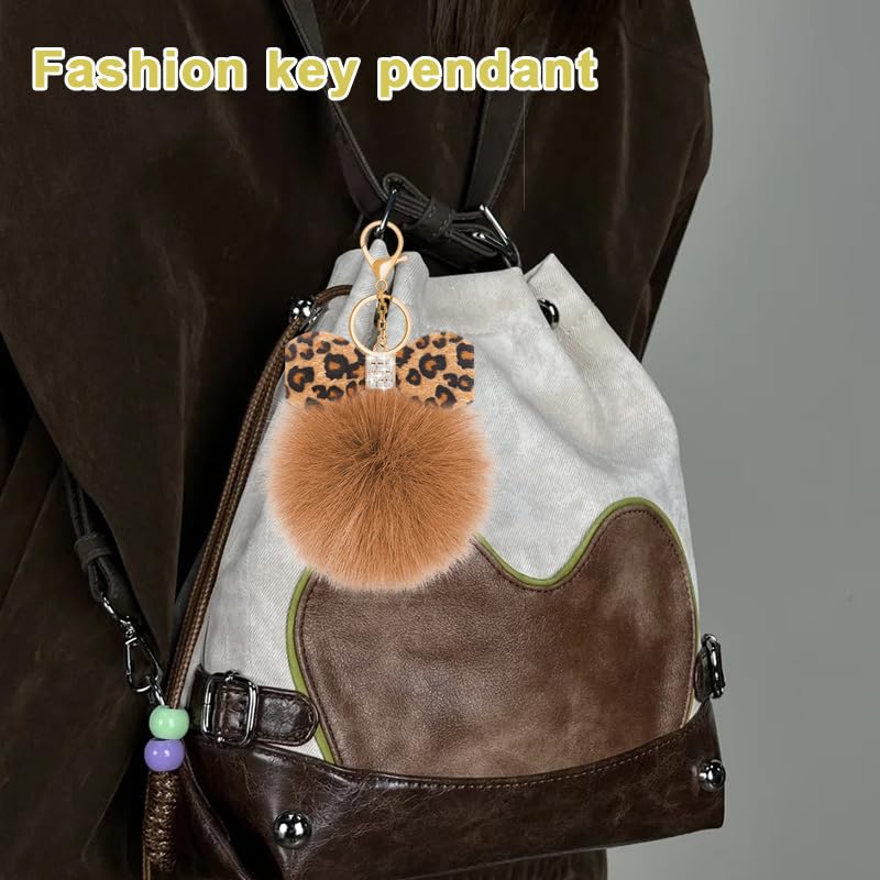 Leopard Faux Fur Keychain for Purse Charms for Handbags Leopard Plush Key Chain for Car Keys - color: Color 4