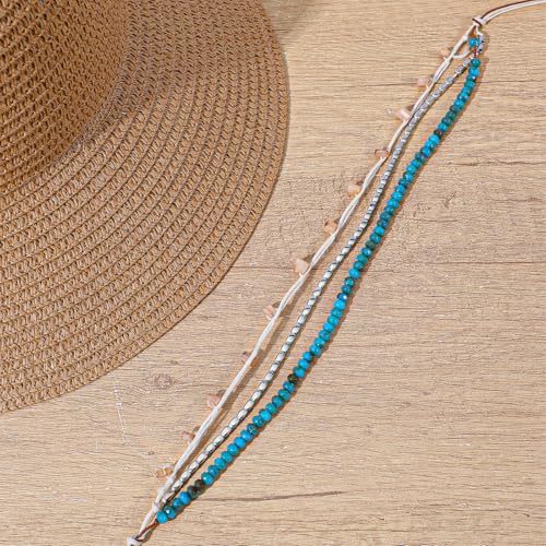 Adjustable Cowboy Hat Band for Women Men, Turquoise Cowboy Beaded Bands, Cowgirl Rope Belt for Panama Fedora - color: Green A