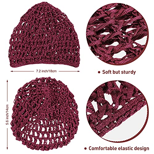 Geyoga 4 Pieces Mesh Crochet Hair Net Rayon Knit Snood Hat Thick Short Women Hairnet Snoods Cover Ornament for Sleeping (Purple, Navy Blue, Wine Red, Brown) - color: Purple, Navy Blue, Wine Red, Brown
