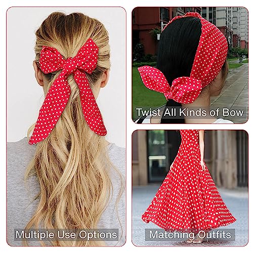 HYFEEL Wire Headbands for Women Bow Bandana Hair Scarf Hairbands Cute Knotted Hair Accessories 50s Retro Head Wraps Turban (Red Polka Dot) - color: Red Polka Dot