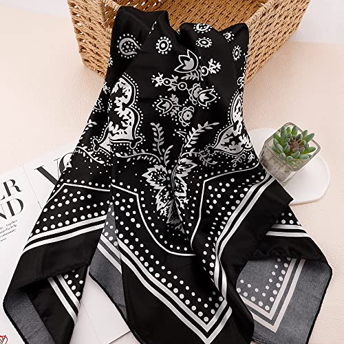 NZKNP Silk-Like Head Scarf - Women's Bandana Wraps - color: 35-black, size: 35"*35"