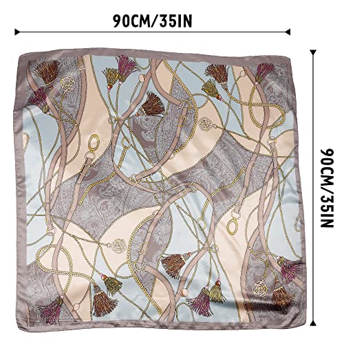 NZKNP Silk-Like Head Scarf - Women's Bandana Wraps - color: 18-blue and Gray, size: 35"*35"