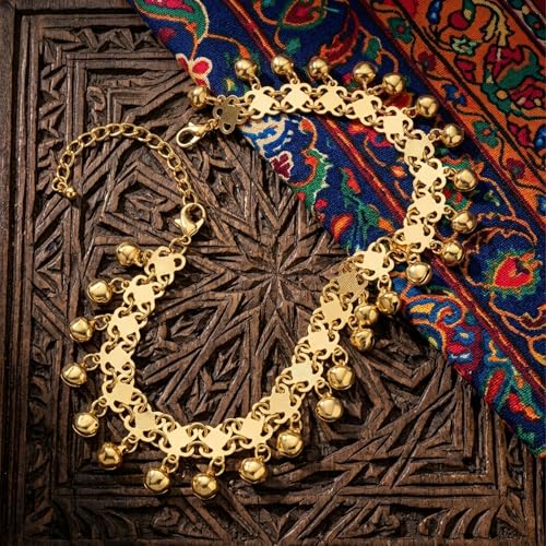 Boho Jingling Bell Anklet for Women Vintage Gold Bell Bracelets Adjustable Layered Indian Jingle Gypsy Vintage Ankle Barefoot Sandals Feet Foot Chain Bohemia Indian Anklets for Women