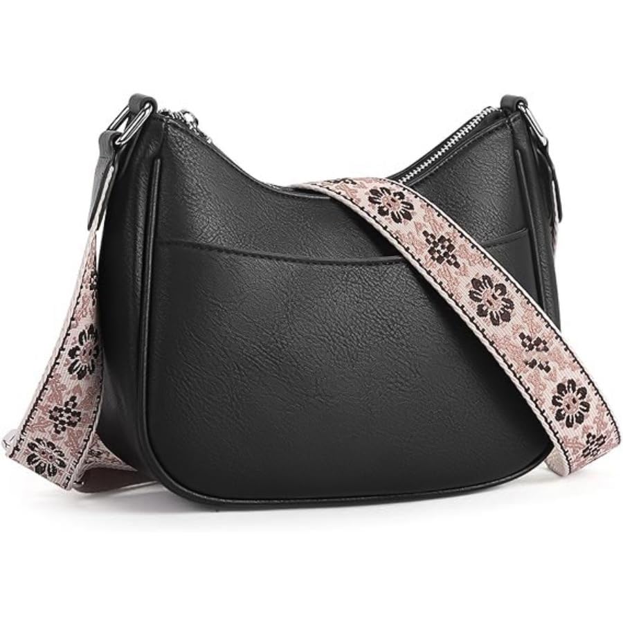 WJCD Women Crossbody Handbags Vegan Leather Shoulder Bag with Adjustable Strap - color: Black